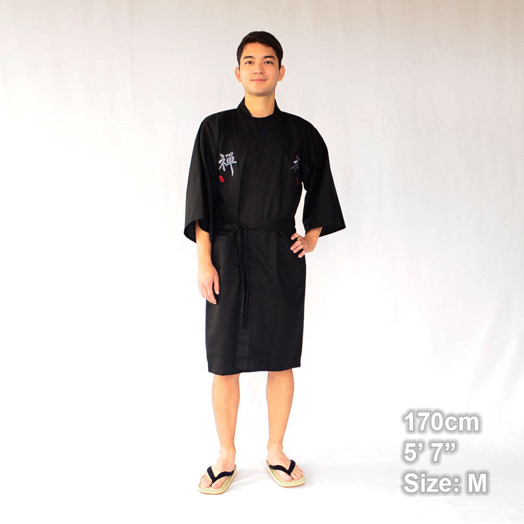 Japanese Kimono Men’s Cotton Knee-length "Zen" Embroidery