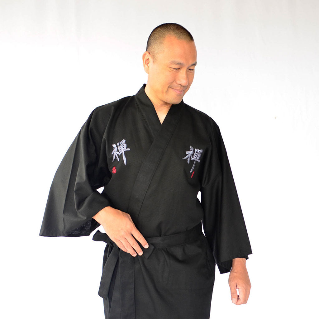 【Pre-order Item】Kimono Men’s Cotton Knee-length "Zen" Embroidery