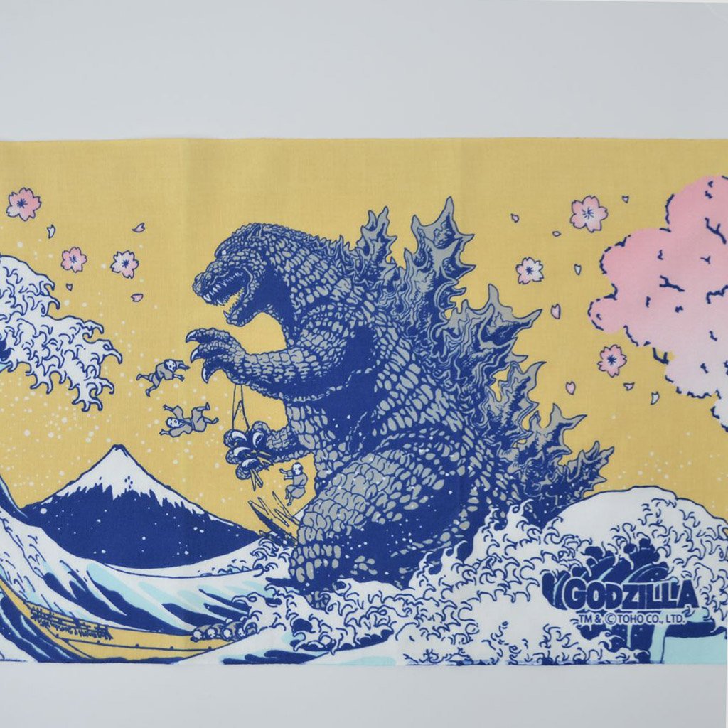 Godzilla Tenugui "Thirty-six views of Mount Fuji and Kaiju"