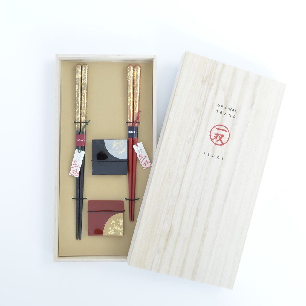 Chopsticks Set of 2P with Rests "Gold & silver leaf"